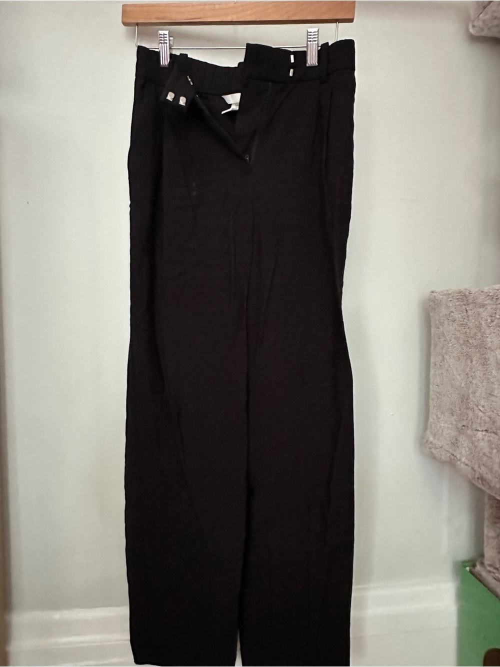 H&M Black Straight-Leg Trousers with Self-Tie Belt